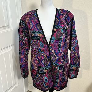 Vintage Willow Ridge Vibrant Patchwork Quilt Style Floral Pattern Blazer Small